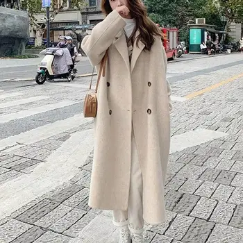 Cappotto di lana da donna doppiopetto Autunno Inverno Nuova moda Trench lungo allentato Cappotto femminile allentato retrò Frangivento da donna 1
