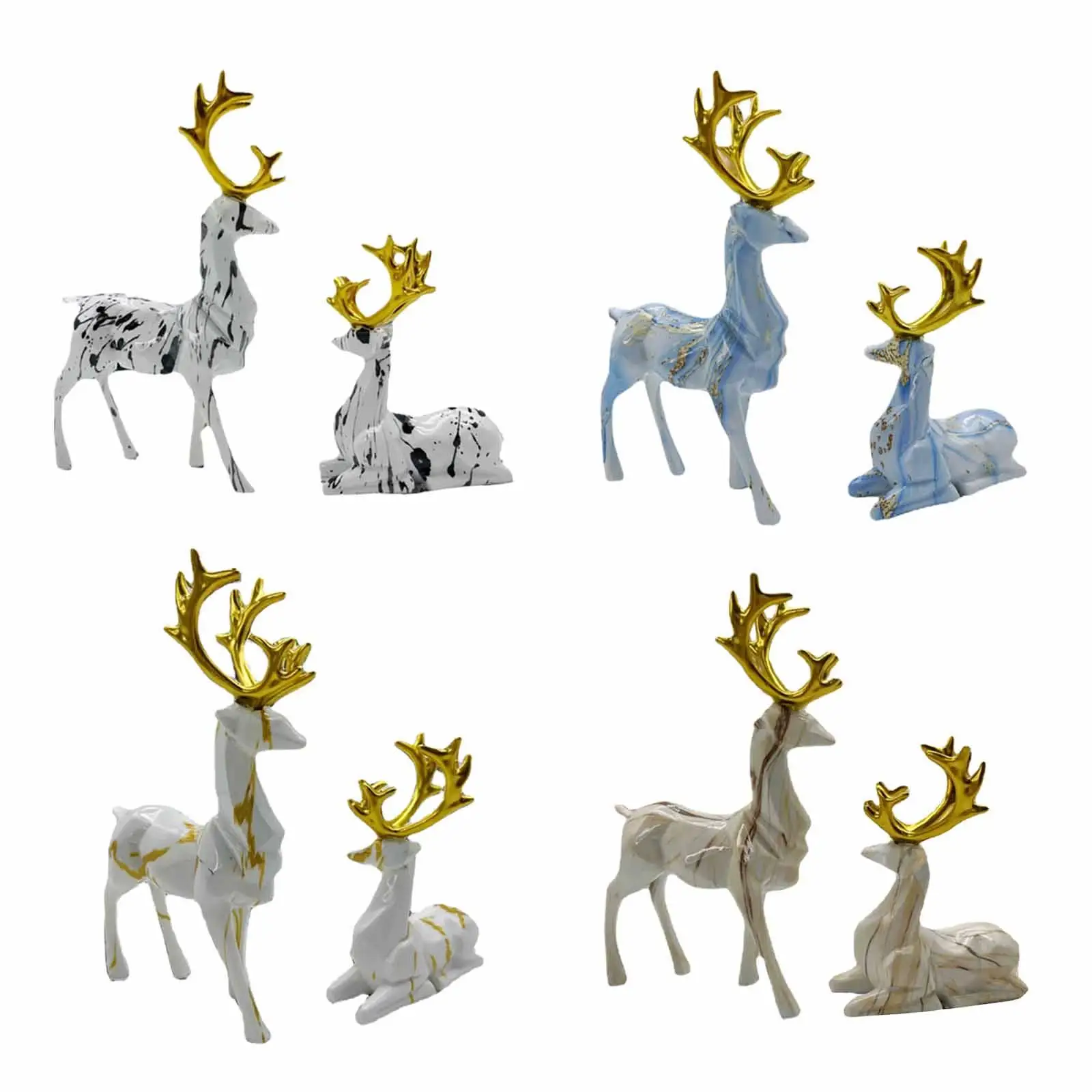 

2x Deer Figurines Animal Sculpture Resin Collectible Tabletop Ornament Elk Statue for Bedroom Shelf Souvenirs Gift Home Decor