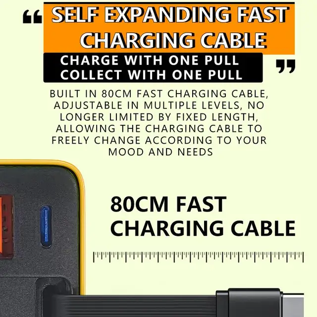 GaN PD USB-C Charging Head 80W Fast Charger With Built-in 80cm TypeC Cable Suitable for iPhone16 15 Promax PD 40W 27W xiaomi 5