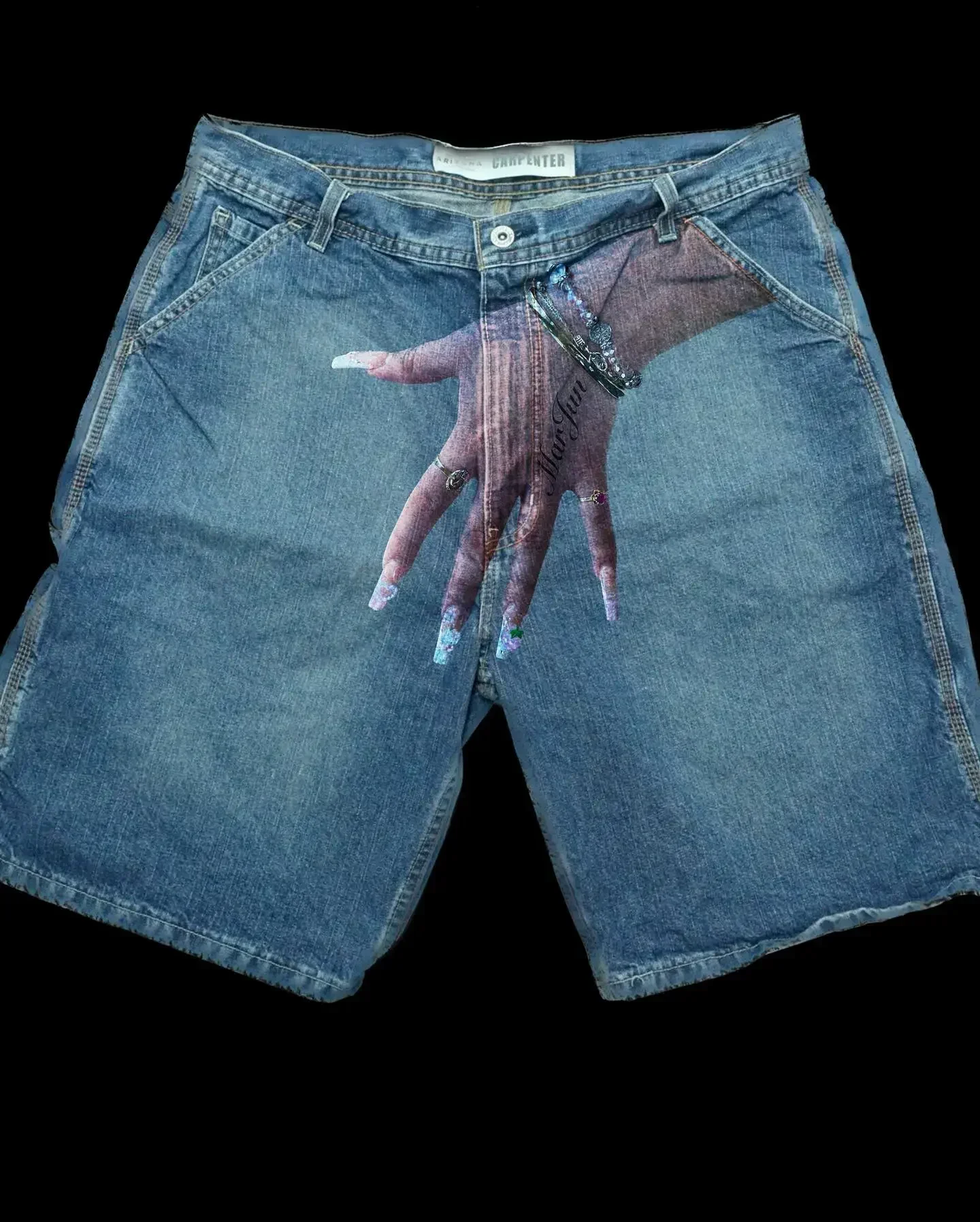 Retro Blue Baggy Denim Gym Shorts Harajuku Hip Hop Y2K Shorts Pants Mens Graphic Print New Gothic Sweatpants Basketball denim shorts summer jeans shorts
