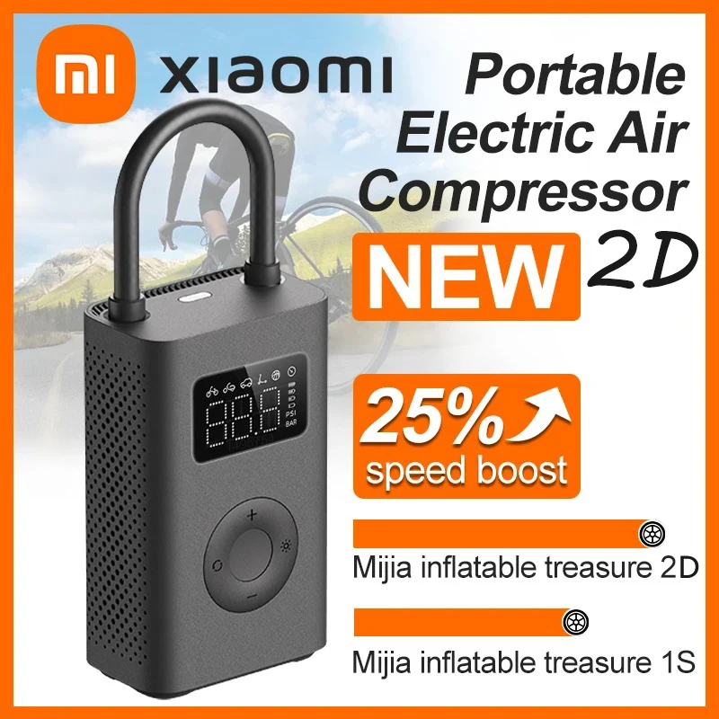 Nouvelle pompe à air Xiaomi Mijia 2, augmentation de vitesse de 25 %, mini compresseur d'air électrique portable, trésor 150 PSI, type-C, LED, multi-outils, gonfleur