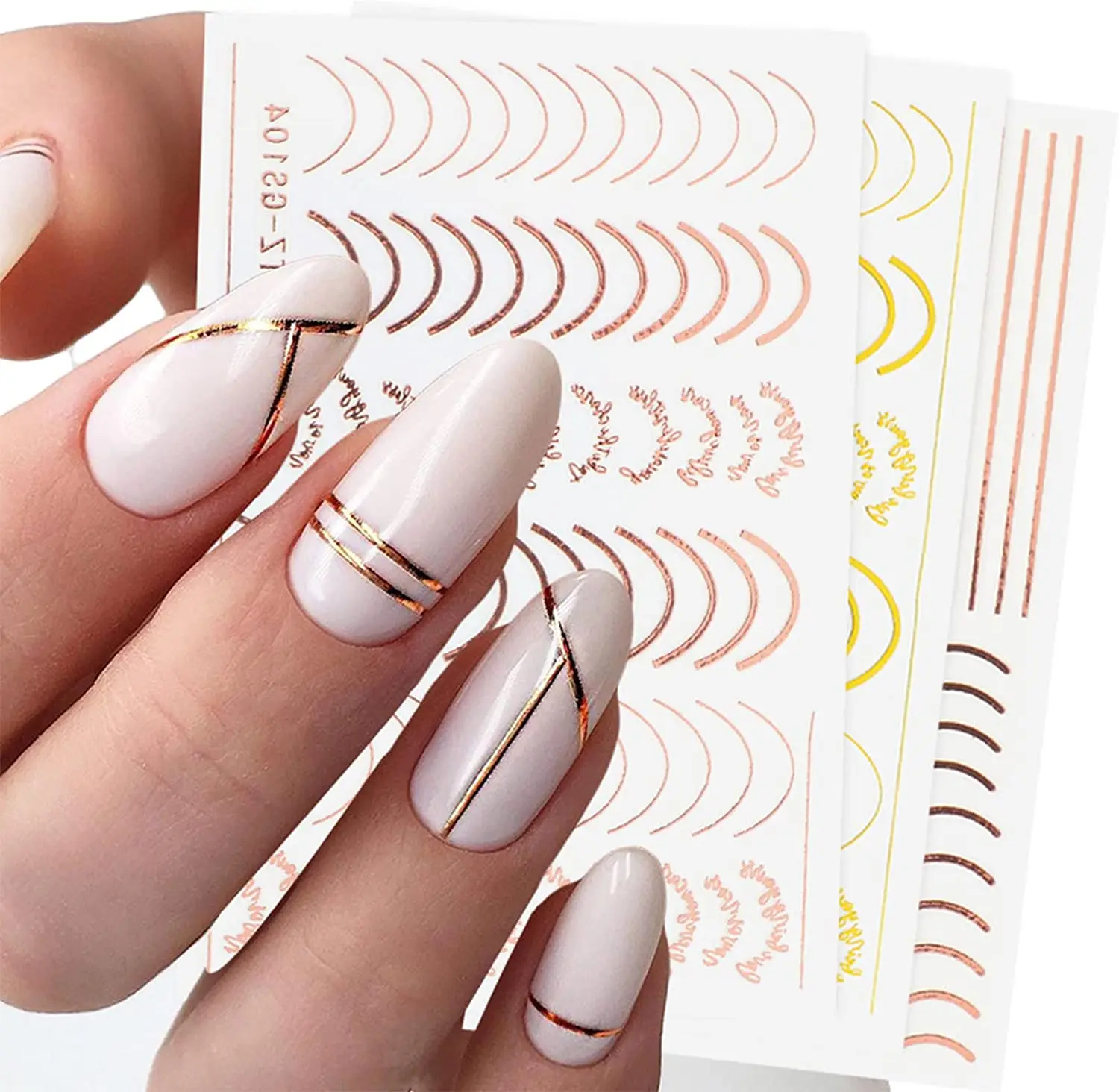 

3D Simple Lines Nail Stickers Rose Gold Metal Stripe Letters Nails Decals French Curve Adhesive Striping Tape Nail Art Stickers
