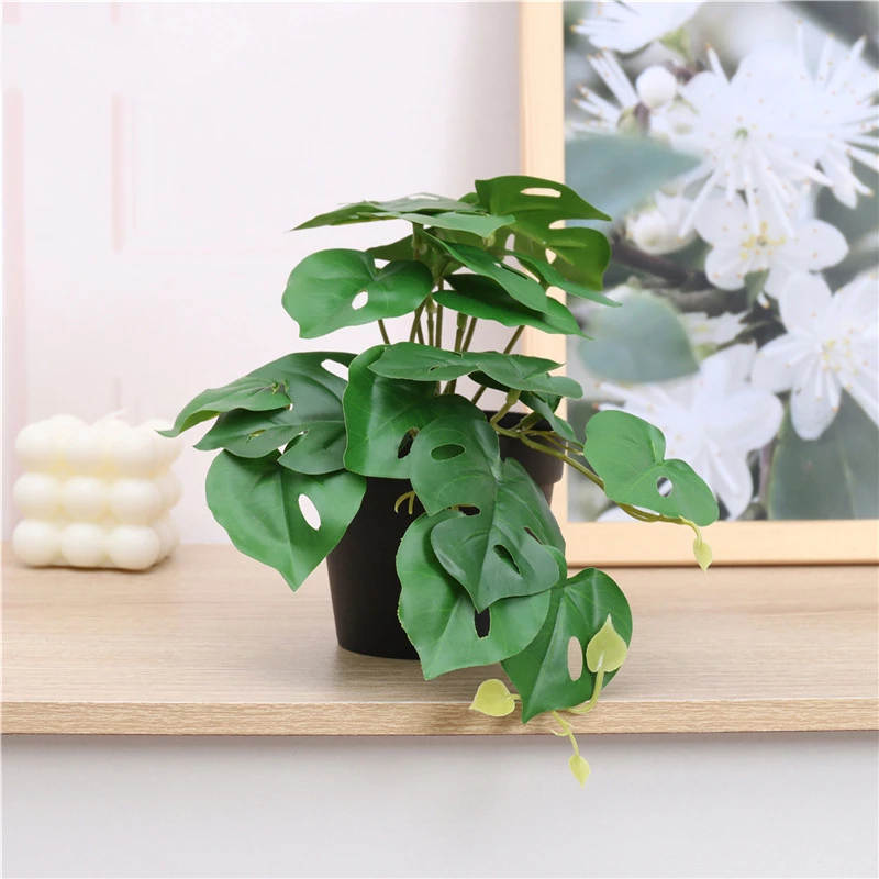 1pc Artificial Green Plants Pots Fake Turtleback Leaf Bonsai Mini Plants For Office Desktop