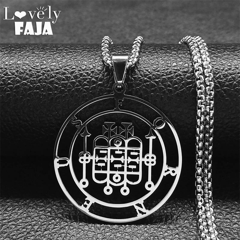 72 Dämonensiegel FORNEUS Edelstahl-Halsketten Statement Damen Silberfarbene Runde Halskette Schmuck Colares Feminino N3342S03