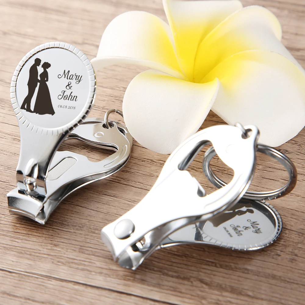 

Personalized Wedding Party Name And Date Nail Clipper Bottle Opener Keychain Fashion Stainless Custom Wedding Gift For Guests