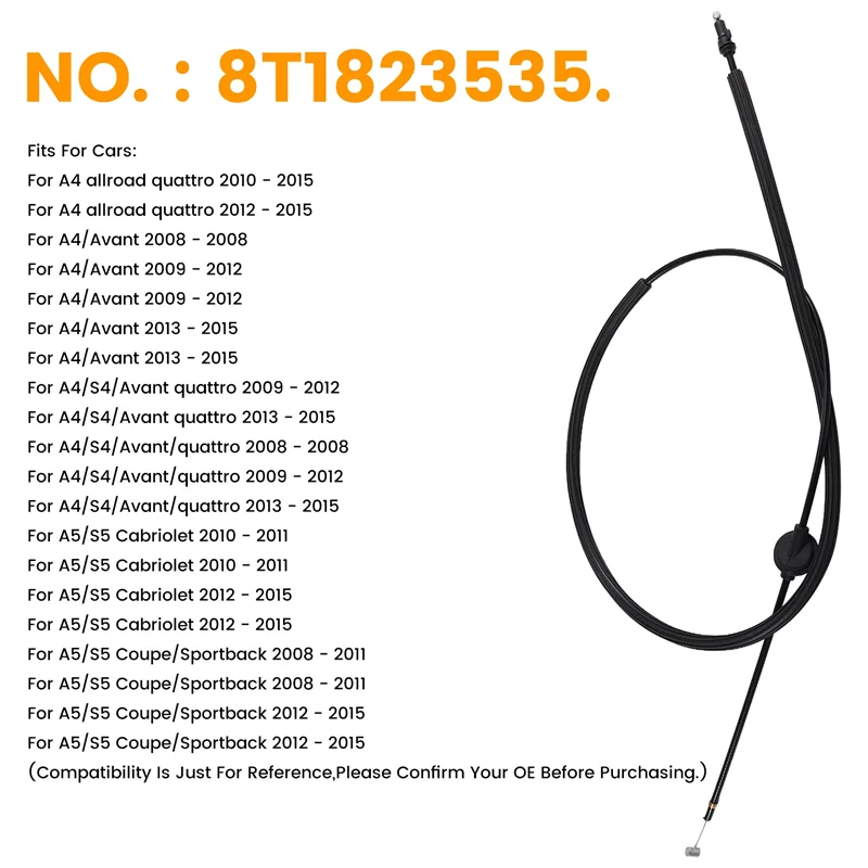 가격 인하 】 LHD 호환 프론트 후드 래치 릴리스 케이블 8T1823535 (A4 A5 B8 S4 S5 2008-2015용)