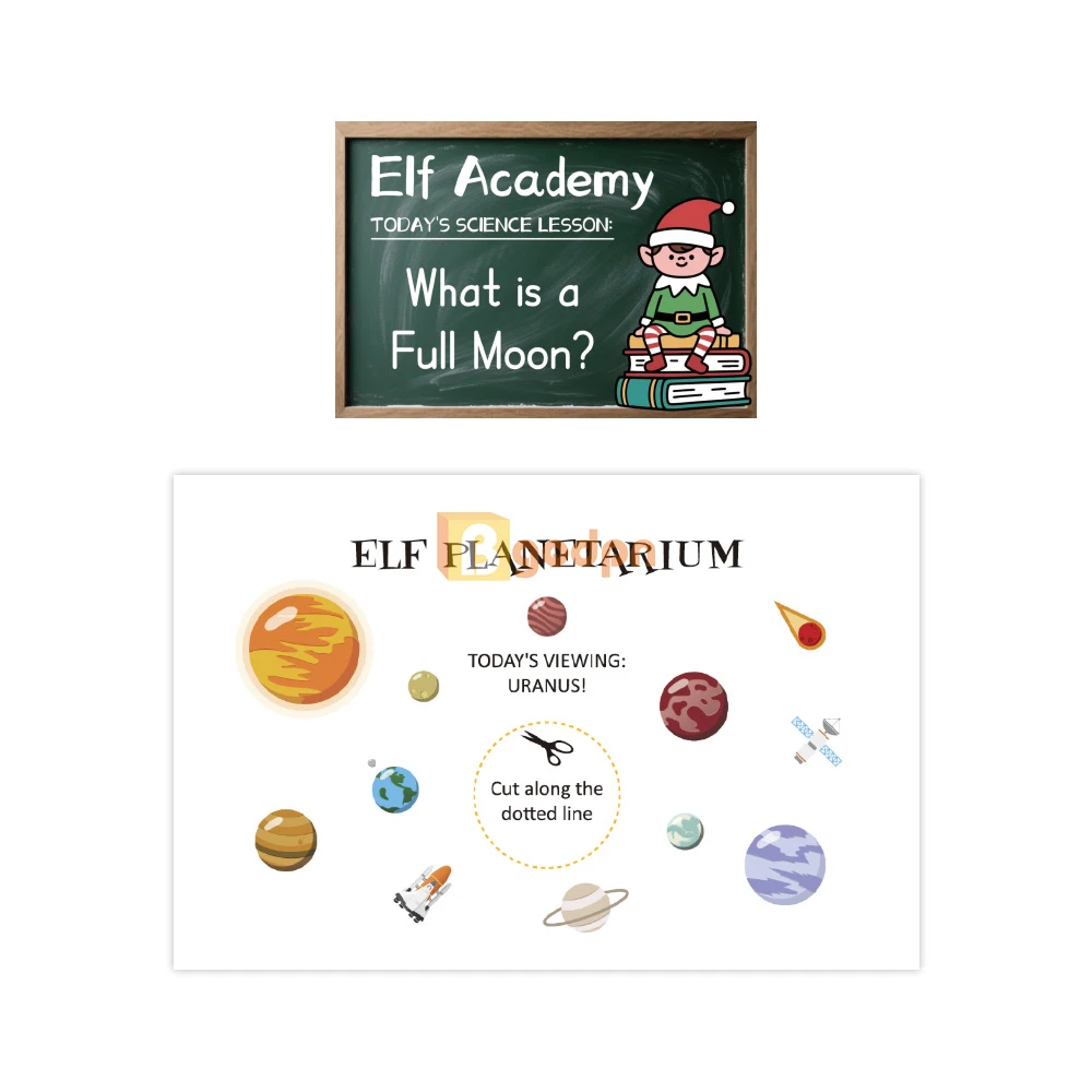 Elf Prop Christmas Science Scene with Planetarium and Elf Academy Lesson
