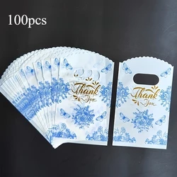 Elegant Blue Butterfly Floral Gift Bags with T - Shaped Handles - Other (100pcs)