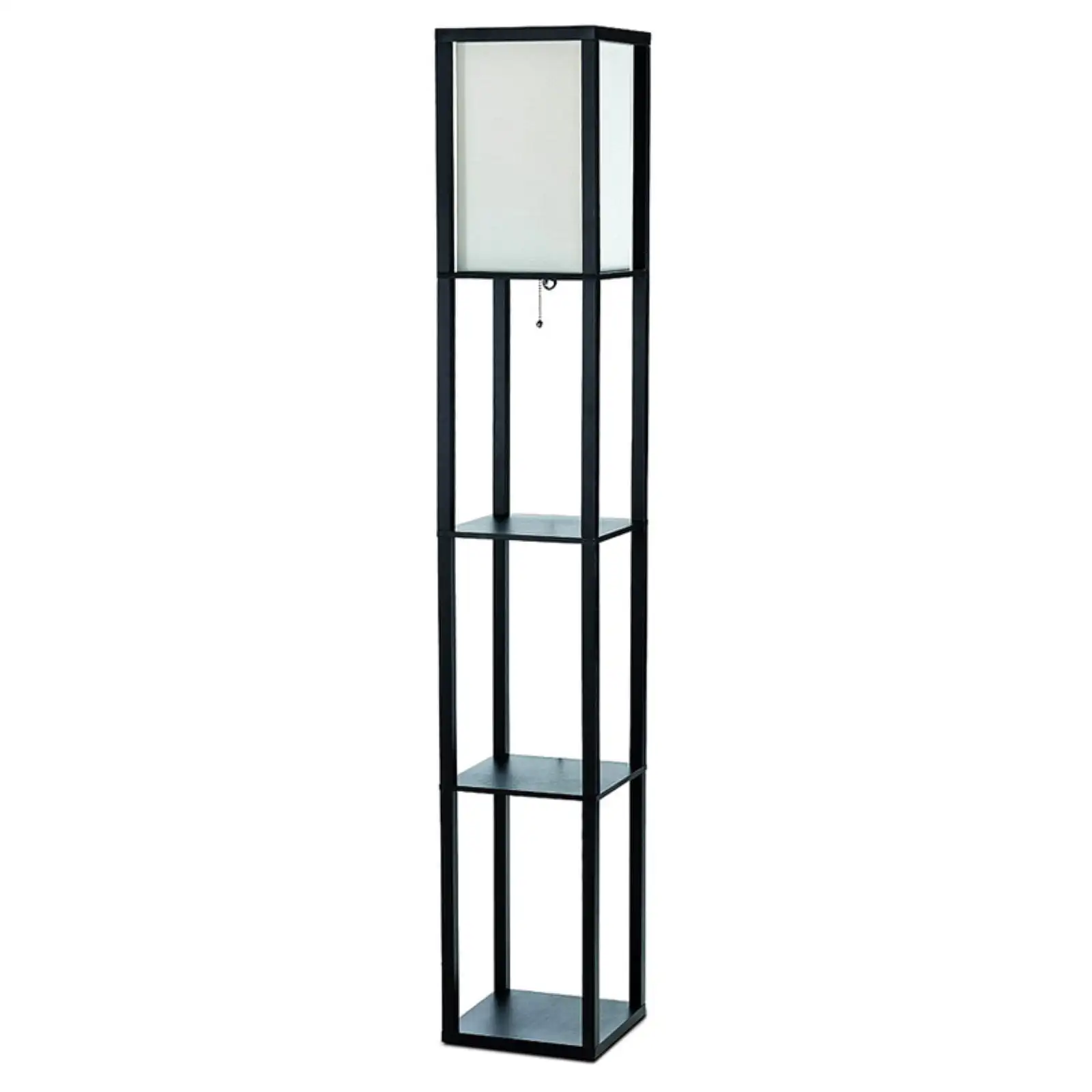 

Floor Lamp Etagere Organizer Storage Shelf with Linen Shade, Black