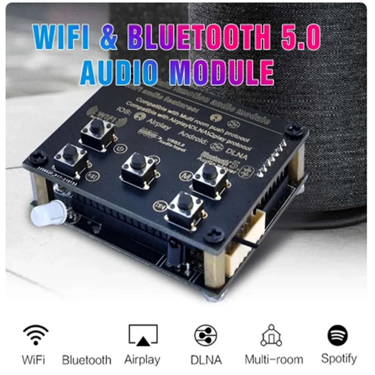 Hot sale WB05 WiFi and Bluetooth 5.0 Bluetooth Module I2S Analog Output Board ESS9023 with Airplay DLNA Wifi Audio