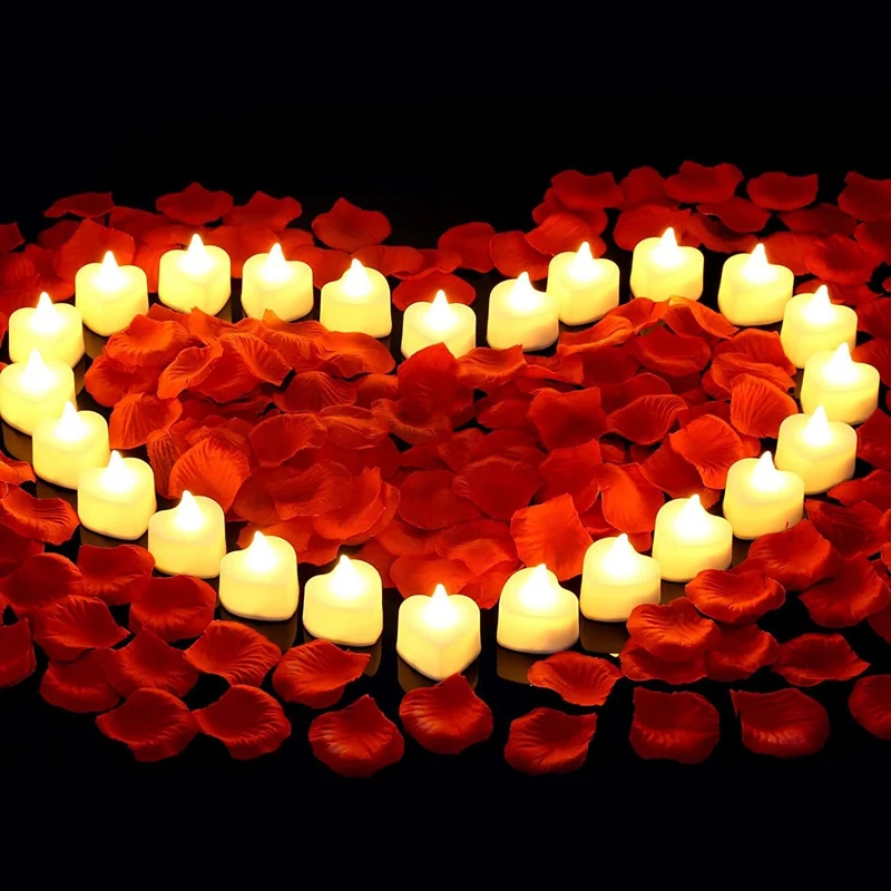 

День Святого Валентина Романтическая ночь для нее Набор 24 шт. беспламенные романтические фотосвечи с 2000 шт. искусственных лепестков роз