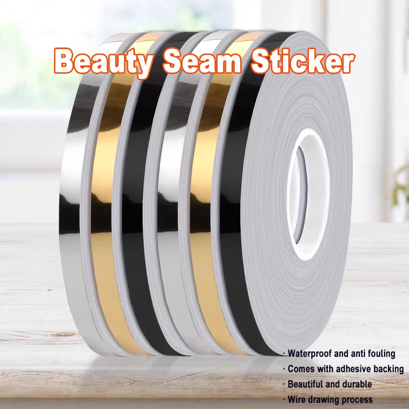 브러시드 골드 실버 바닥 테두리 방수 솔기 벽 스티커, 벽 갭 천장 홈 장식, 자체 접착 타일 테이프, 50m 