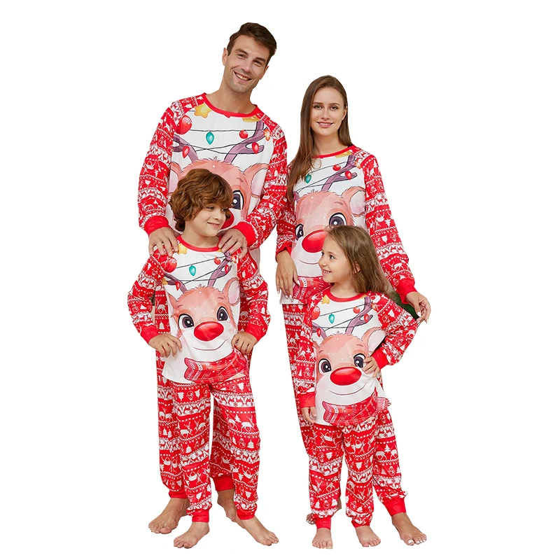 2025 Pijamas familiares a juego de Navidad Ropa de novedad Conjunto de traje de ciervo para pareja de Navidad Pijamas para adultos, niños, padres, madres e hijas