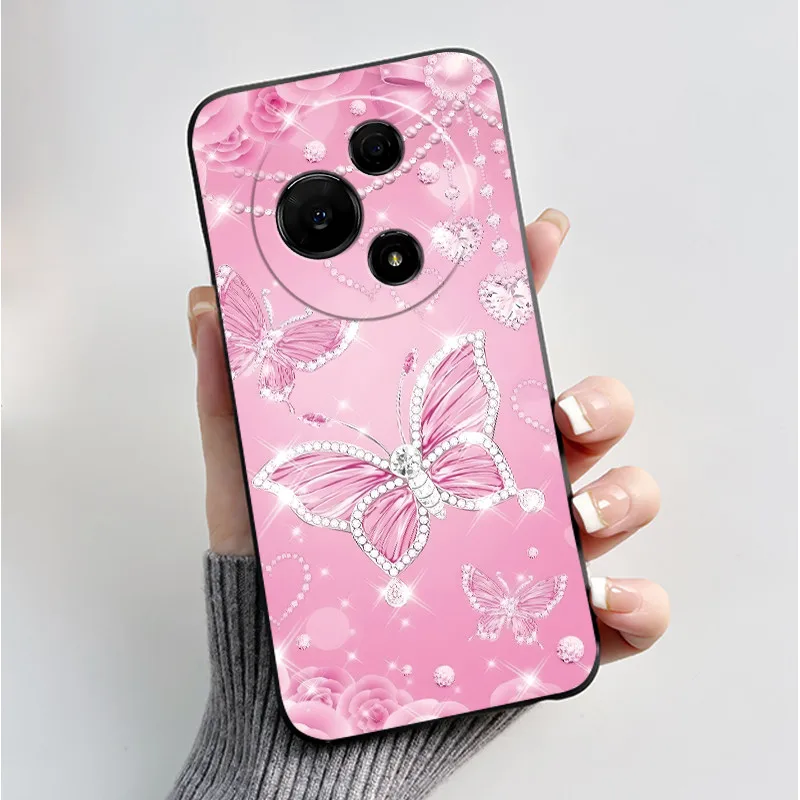 Luxury Fashion Butterfly Flowers Black Soft Silicone Shockproof Phone Case Cover