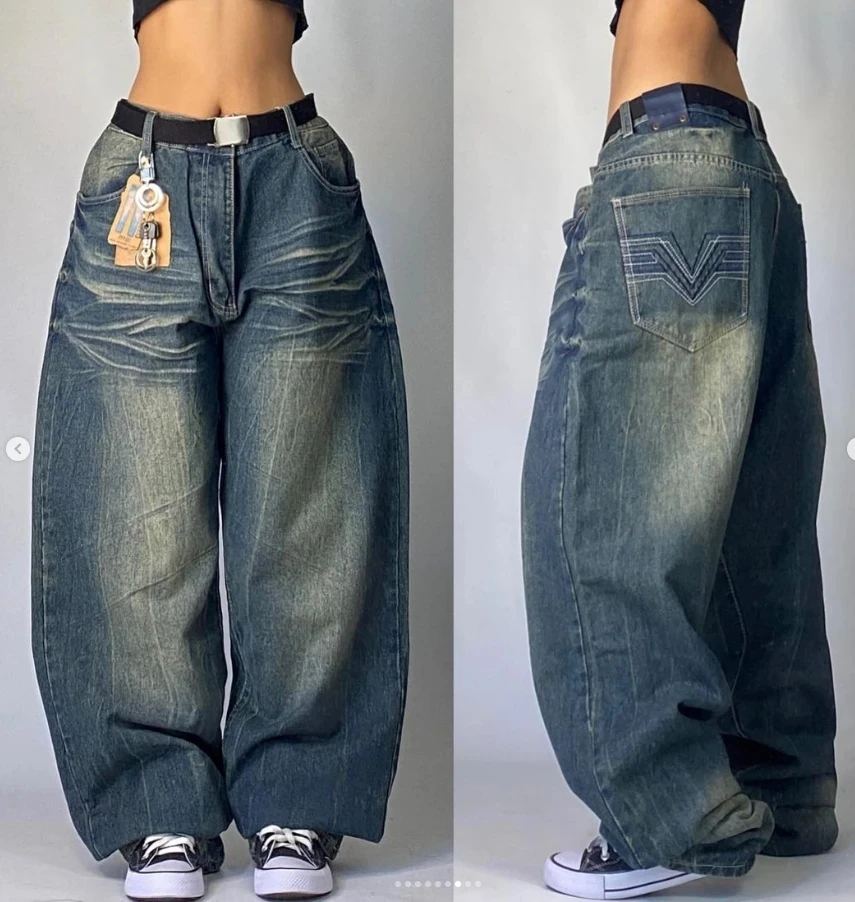 American Fashion Joker Washed Vintage Loose Jeans Women Street Y2K New Hip Hop Old Oversized Wide-leg Pants Unisex Mopping Jeans 6