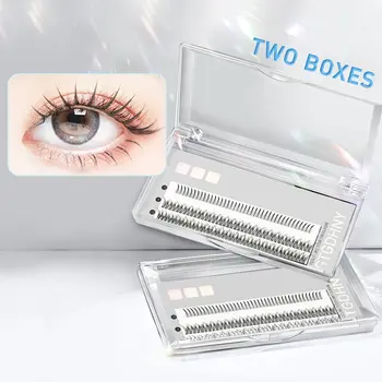 DIY 속눈썹 A/M 모양 스파이크 클러스터 속눈썹 익스텐션 피쉬테일 믹스, 3D 열 접착 가짜 개별 메이크업 프리메이드 선풍기, 2 박스