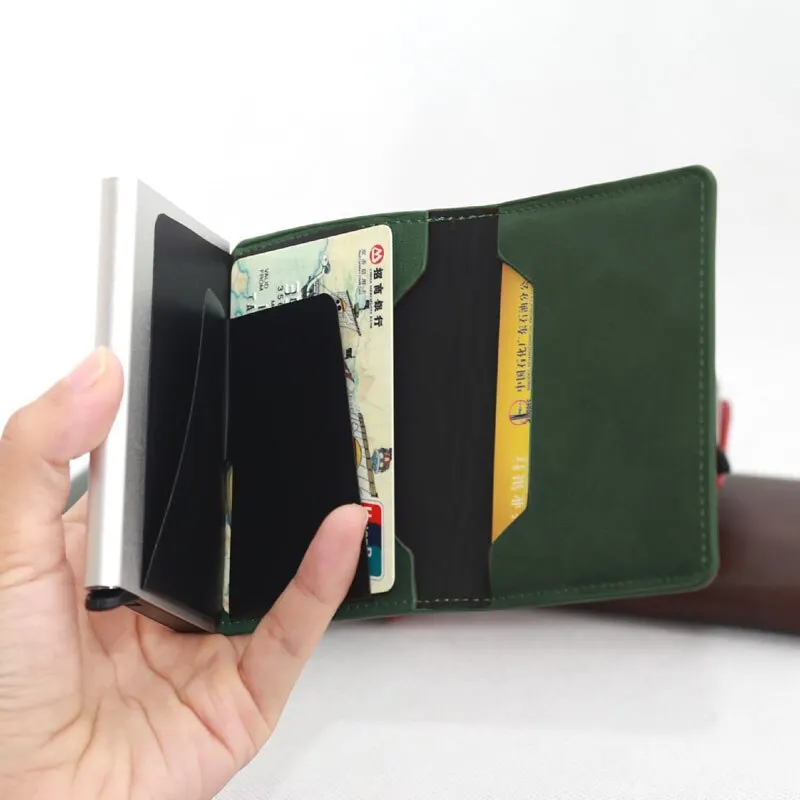 S8208f5d6e9e44aae9fe564067de68929e New Men Women Smart Wallet Credit Bank Card Holder Fashion Purse Aluminium Alloy Business Casual Mini Wallet Brand PU Purse Mallzona