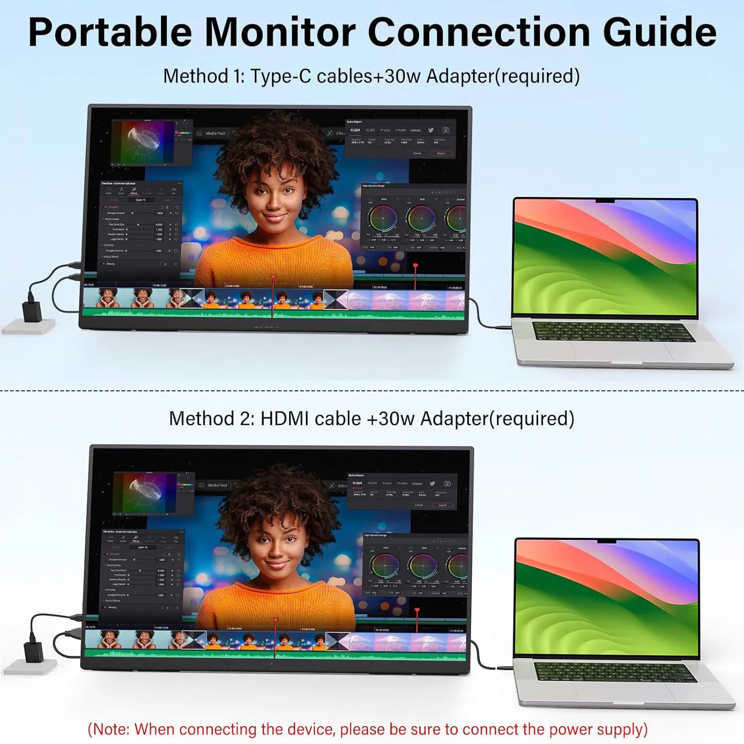 AHXJKA 23.8인치 120Hz 휴대용 모니터 100%sRGB FHD IPS 노트북, 휴대폰, PS4/5, Xbox, Mac, Switch용 (저블루라이트 타입-C 미니 HDMI 포함)