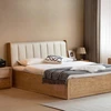 Wooden Simple Bed Leather European Tatami Sofa Modern Storage Platform Bed Multifunctional Floor Muebles Lounge Suite Furniture 3