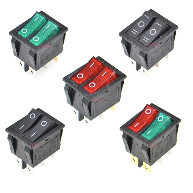 2 pz KCD6 doppio interruttore a bilanciere per barche ON-OFF 2 posizioni 6  Pin con interruttore di accensione a pulsante verde rosso chiaro 25*31MM  16A 250V - AliExpress