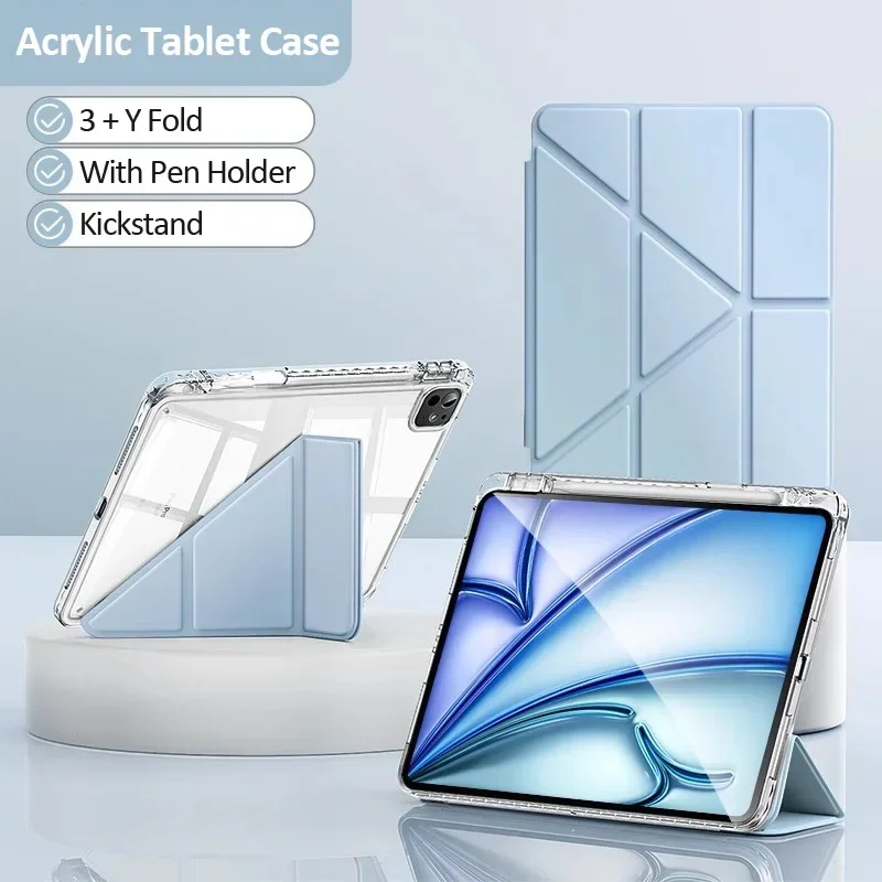 Transparent Multi-Folding Tablet Cover with Pencil Holder