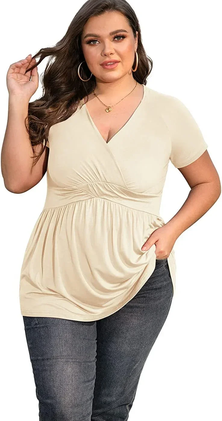 

Spring/Summer 2023 new tiktok plus-size T-shirt v-neck top for women Gray22