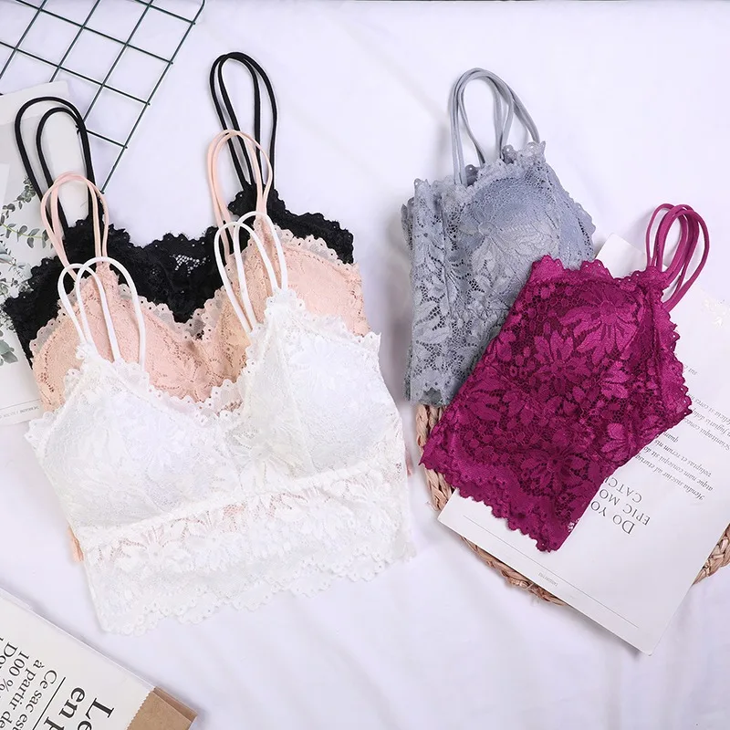 Sexy Women Lace Bras Top Comfortable Bralette Solid Color Sexy Underwear Vest Female Hollow Out Wireless Lingerie Seamless Bra