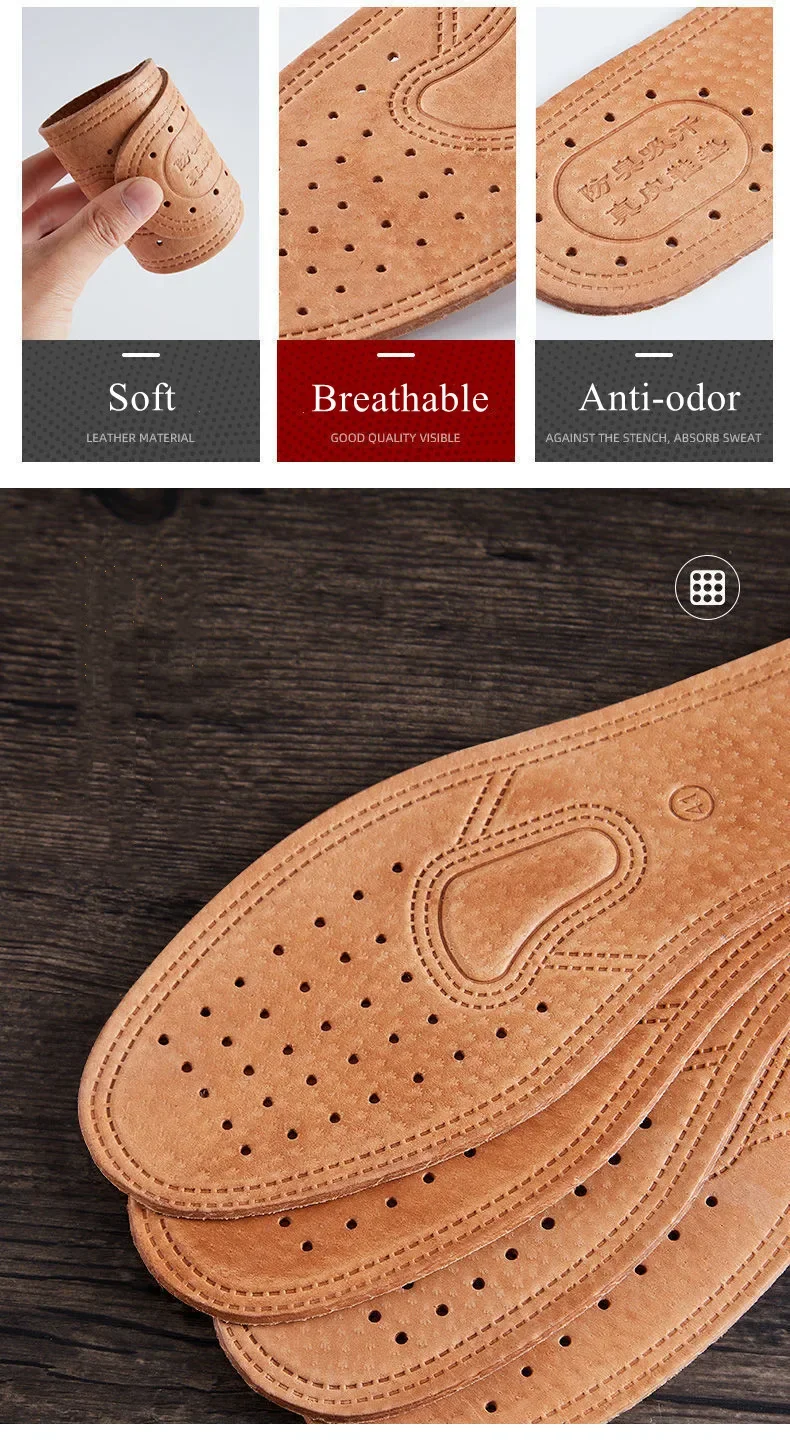 1 Pair Cowhide Insoles For Shoes Men Comfortable Deodorant Casual leather Insole Feet Quality Genuine Leather Flats Shoe Sole