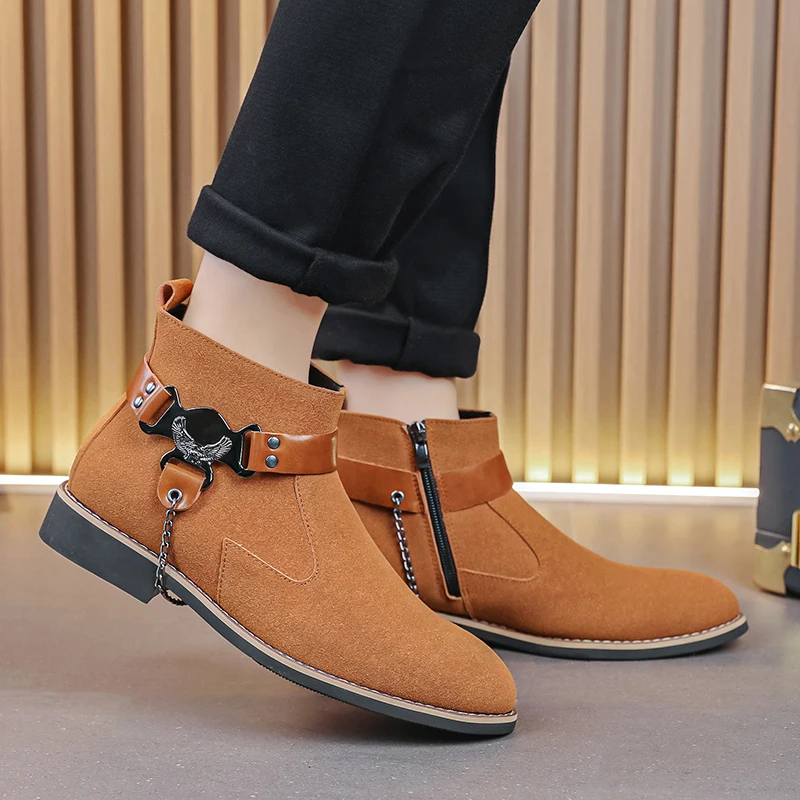 Men's Retro Classical Chelsea Boots Suede Leather Men Fashion Side Zipper Ankle Boots Casual Short Boots Handmade High-Top Shoes