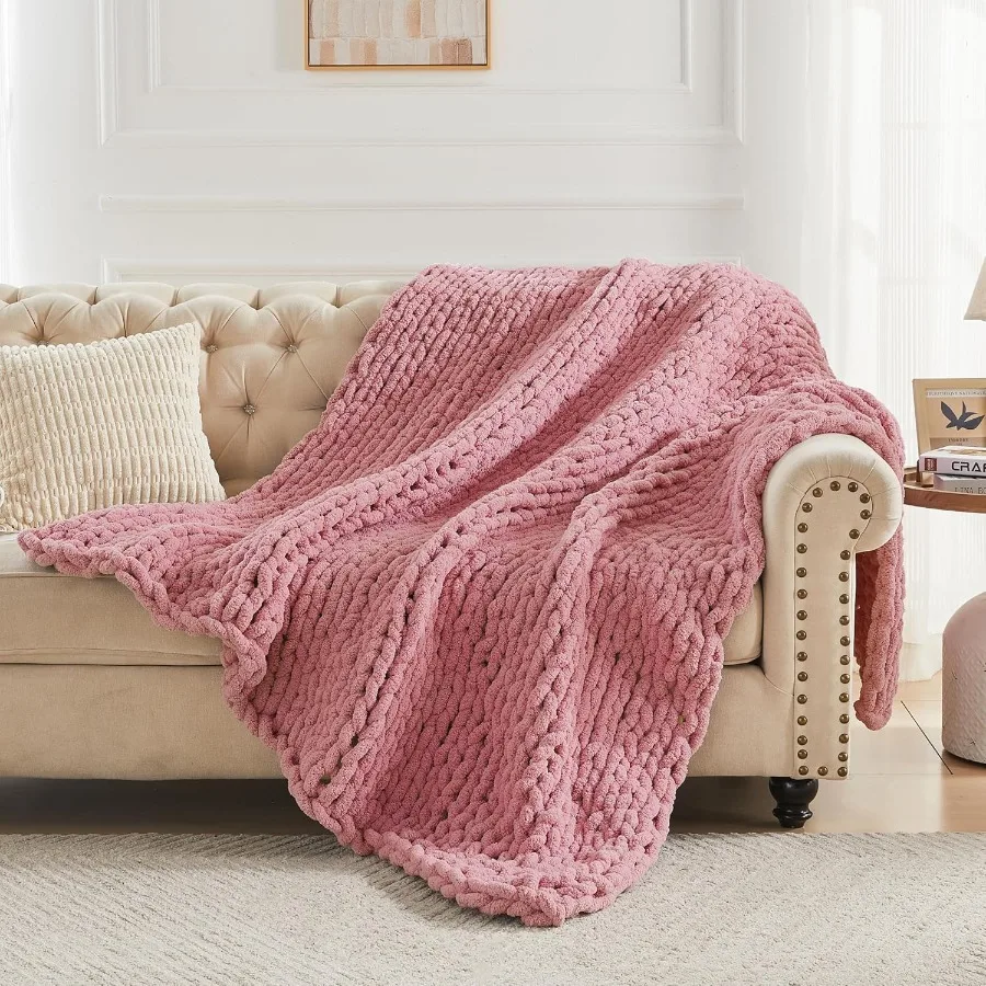 Chunky Knit Throw Blanket 60 X 80 Twin Size 100 Hand Made Large Chenille Loop Yarn Soft Fluffy Throws for Couch Sofa Bed Big Cr