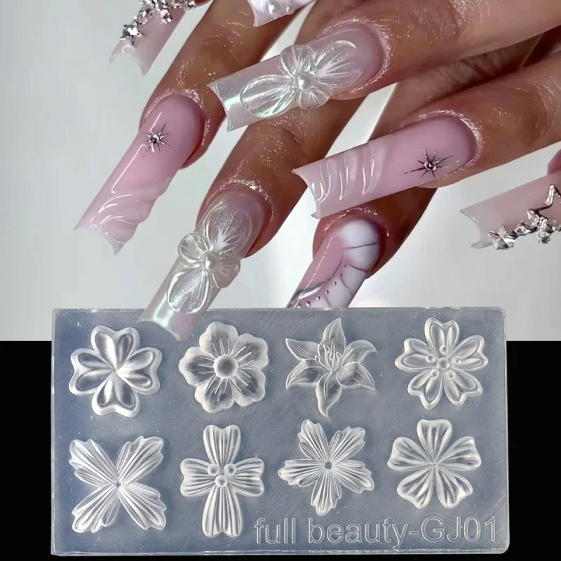 Nail Art Tools Spring Flower Petals Silicone Nail Mold Lily Cherry Blossom Floral DIY Design Manicure Template Carving Stencil