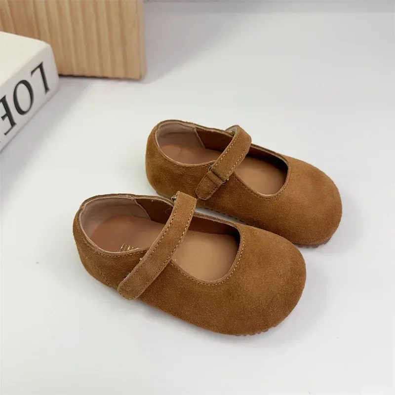 Baby Girls Flat Shoes Vintage Kids Boots Autumn Boutique Soft-Tole Footwear Swede Leather Flatties for Children 1-8 Years