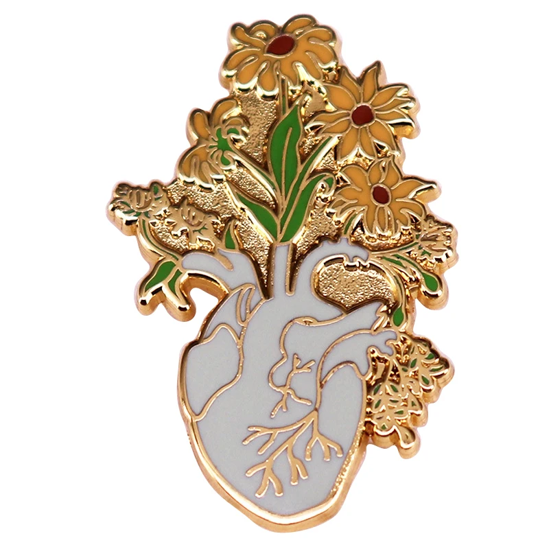 

A2970 Creative Cartoon Sunflower Organ Heart Enamel Pin Brooch Heart Alloy Pins Badge Punk Jewelry Gift