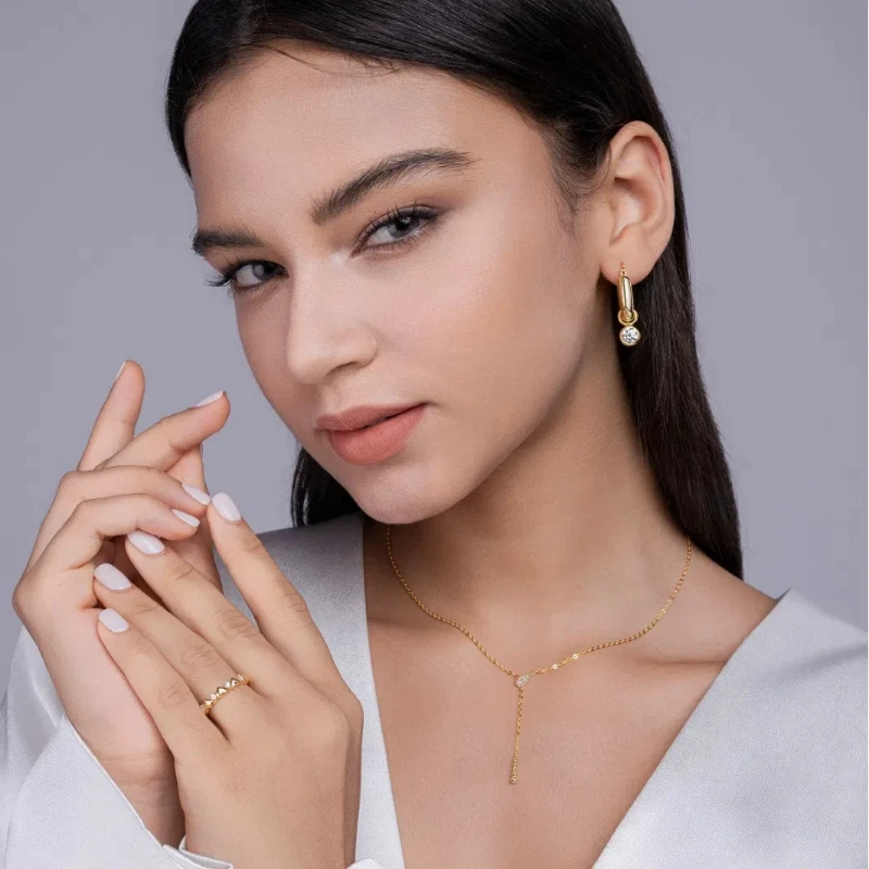 S925 Sterling Silver Gold Color Stacking Necklace Moissanite Pendant Clavicle Necklace Girls Gift