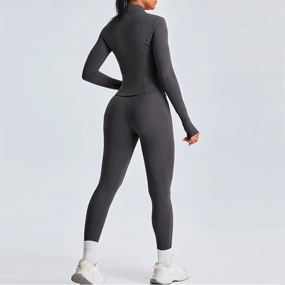 2PCS Yoga Set Women Workout Clothes Long Sleeve Jacket Gym Crop Top High Waist Leggings Fitness Sports Wear Sport Suit Gymwear yoga set sports set gym workout set sportswear set fitness set