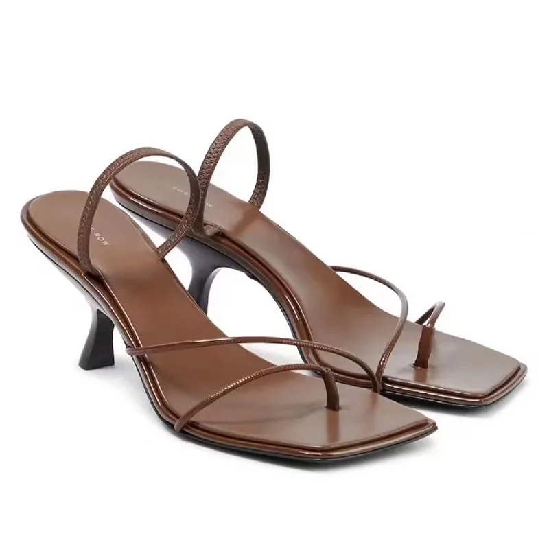 The Row New Genuine Leather Vintage Square Toe Clip Toe Strap Cat Heel