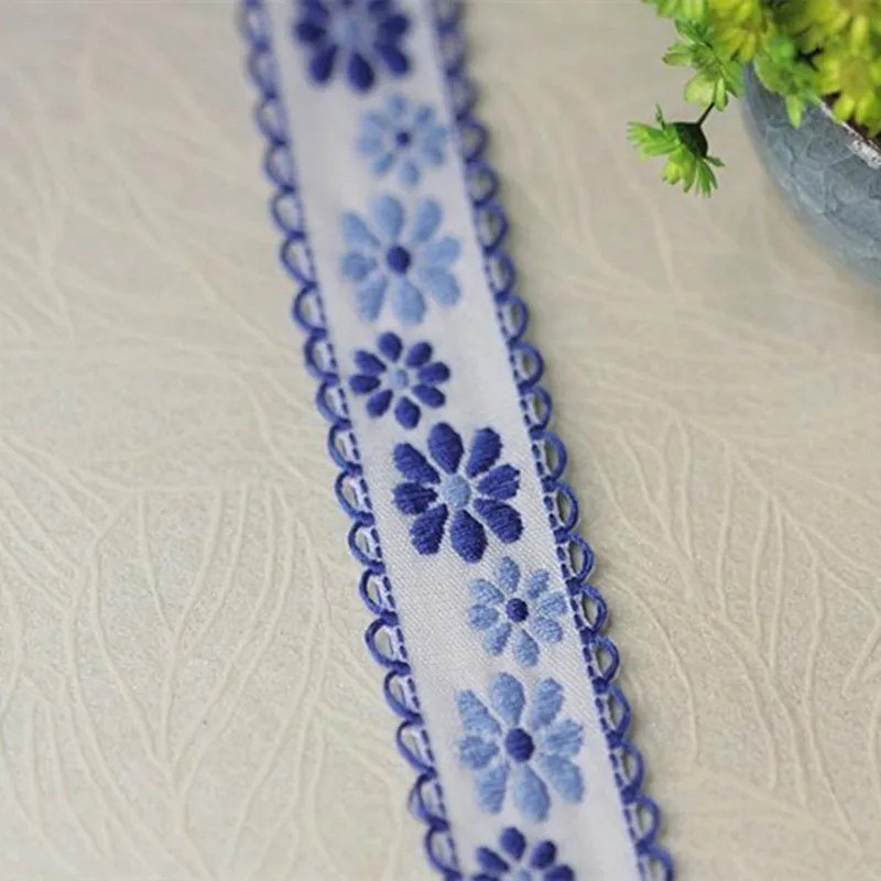 Lace Fabric 2.2CM Wide Cotton Embroidery Flower for DIY Sewing and Wedding Decor