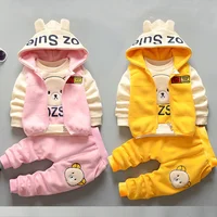 Nouveaux ensembles de vêtements bébé garçons filles hiver Plus velours épais flanelle polaire Homewear 3 pièces enfants chaud dessin animé vêtements de nuit costume 4