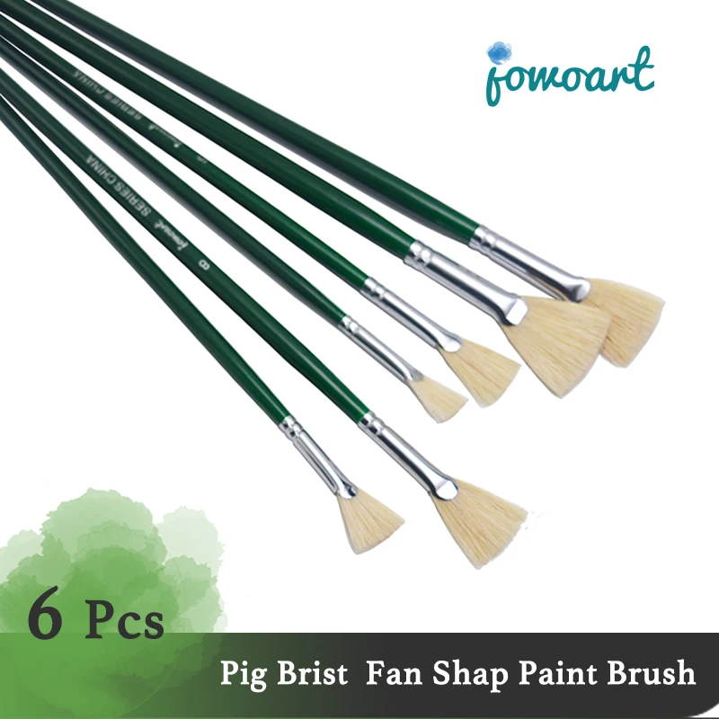 

Jowoart Green Wooden Rod Hanging Gold Tail Pig Bristle Fan Shape Oil Painting 6pcs Set Art Supplies Acrylic Artist Paint Brush