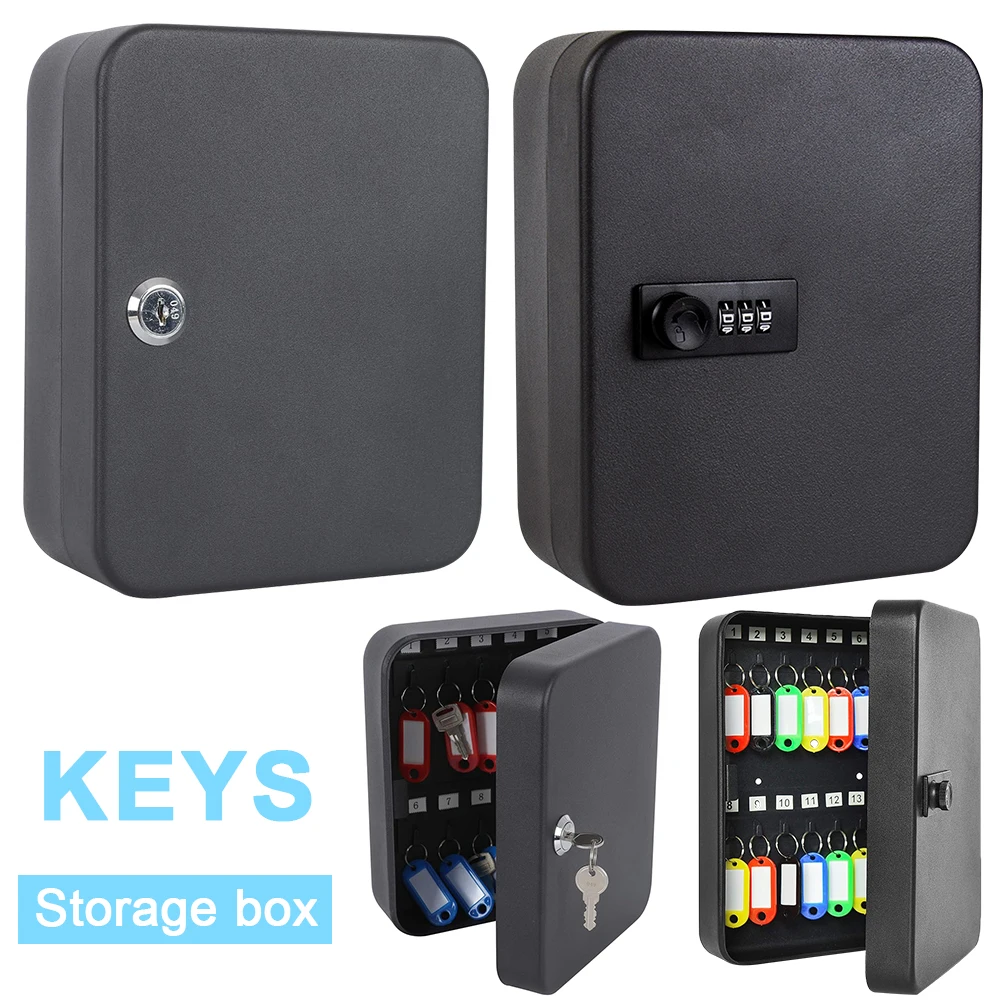 Combination Key Cabinet 20 Key Hooks Key Box Wall Mounted with Key/Code Lock Key Storage Lock Box Key Cabinet Security Lock Box