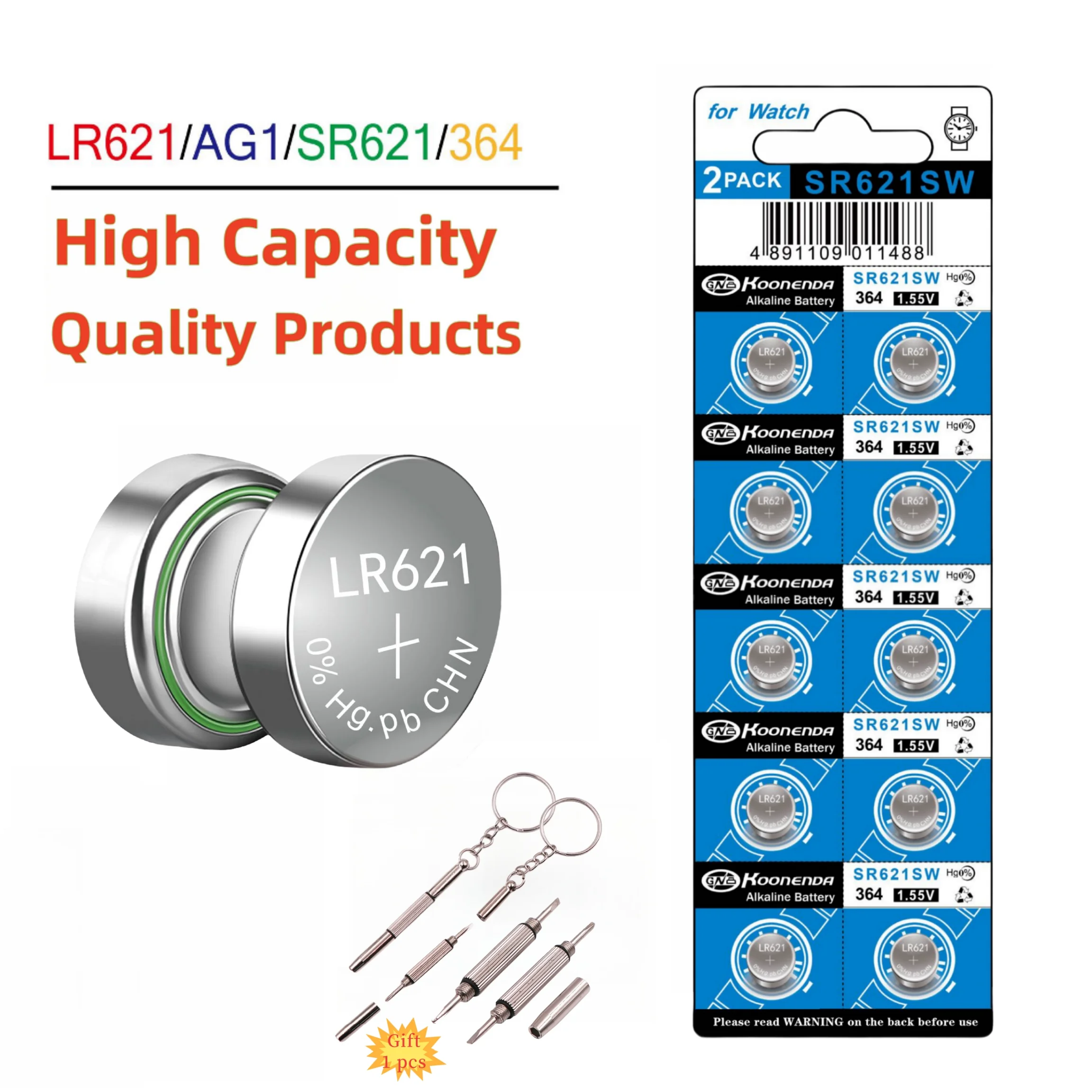 

High Capacity 10-50PCS SR621SW AG1 LR621 364 363 LR60 164 1.5V Alkaline Coin Silver Button Coin Watch Battery With 1pcs gift