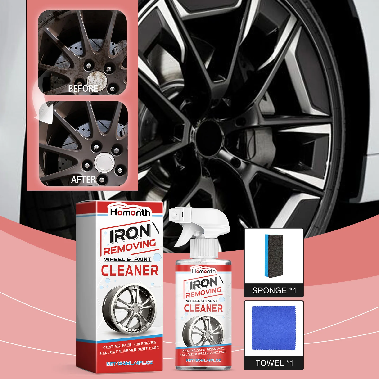 Alloy Wheel Cleaner & Rust Remover-Tire Shine, Degreaser, Oil Stain Removal For Car Rims, Safe Effective Wheel Care (120ml)