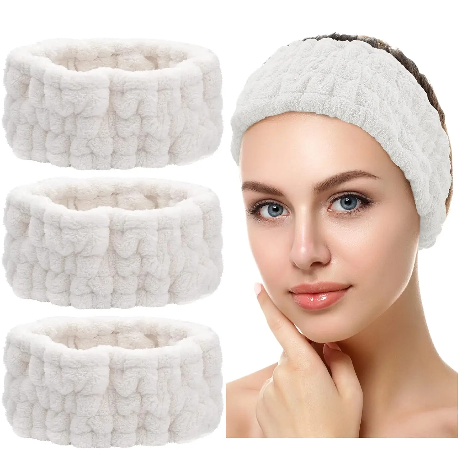 Fasce Per Capelli In Spugna – 2 Pezzi – Regolabili Con Velcro – Per Trucco, Viso, SPA E Doccia – Western Gadget - Foto 3