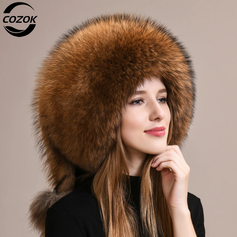 

2023 Winter Women Fur Cap Real Genuine Natural Fox Fur Hats Headgear Russian Outdoor Girls Beanies Cap Ladies Warm Fashion Cap