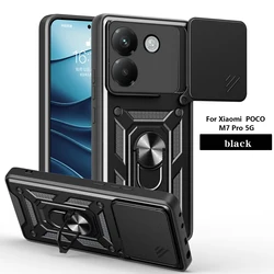 Durable Armor Slide Camera Protection Case with Car Magnetic Holder for Poco M7 Pro (SLsj-Black)