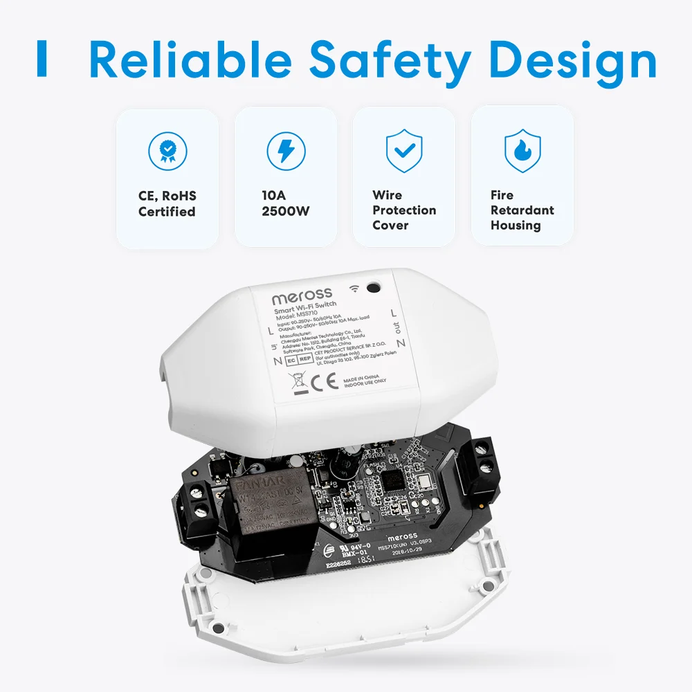 Meross Interruptor Inteligente WiFi, Mini, de Pared Conmutador Luz  Inalámbrico