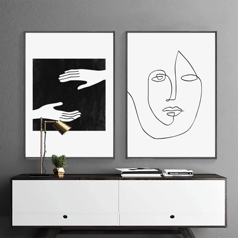 

Modern Style Abstract Canvas Painting Line Aesthetics Poster Printing Mural, Striped Black and White Poster Living Room Sofa Bac
