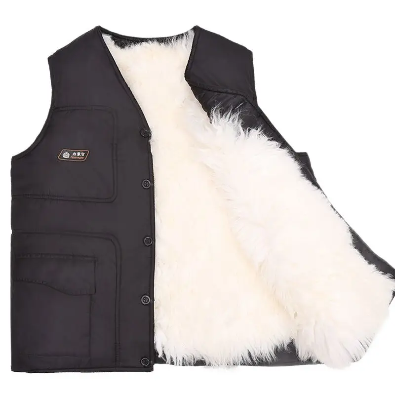 

Man Autumn Hot Sale Solid Single Breasted V-neck Sheepskin Fur Thick Down Parkas Male Winter Loose Warm Fur Down Jackets