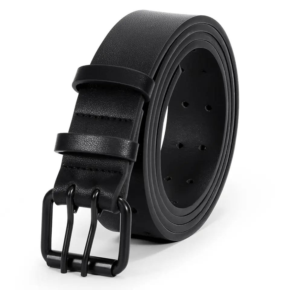 Men Double Prong PU Leather Heavy Duty Belt