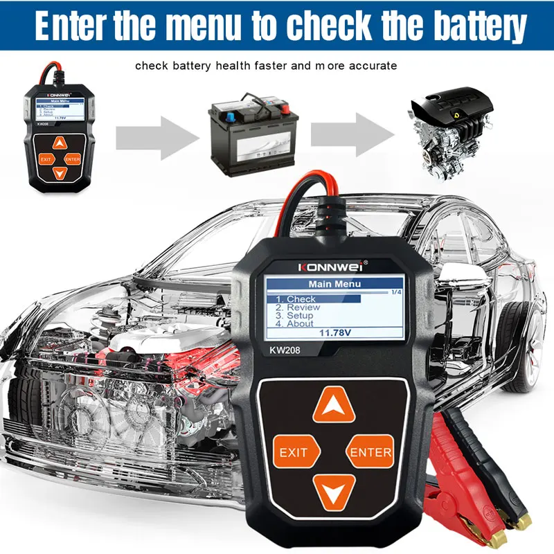 KONNWEI KW208 12V Car Battery Tester Motorcycle 100-2000CCA Cranking Charging Circut Tester Battery Analyzer Lead Acid Battery 4